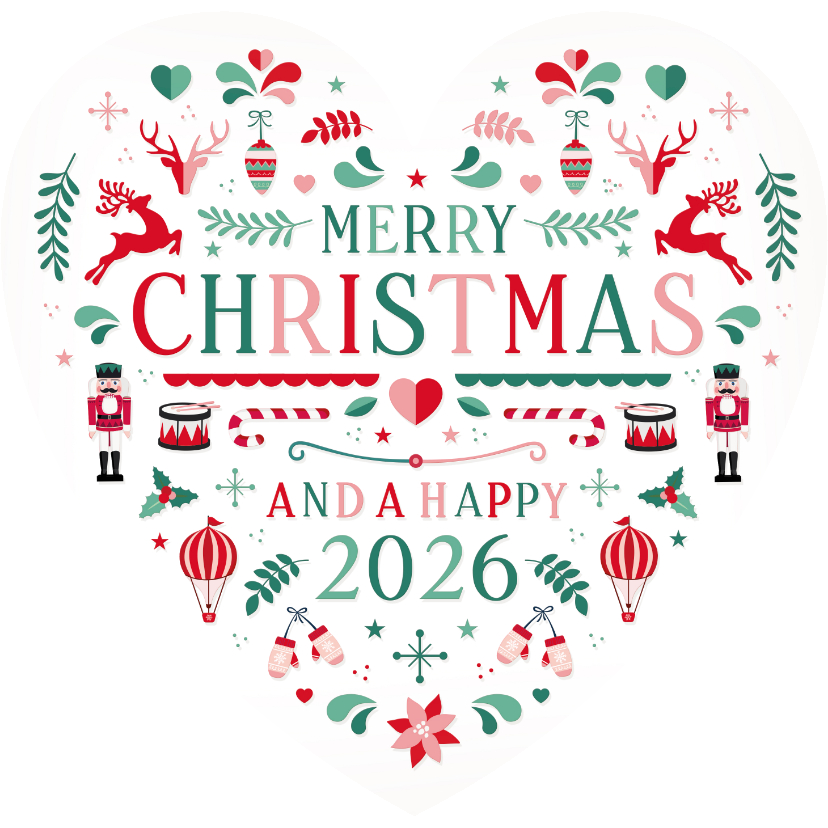 Kerstkaarten - Kerstkaart hartvorm met Scandinavische kerst illustraties