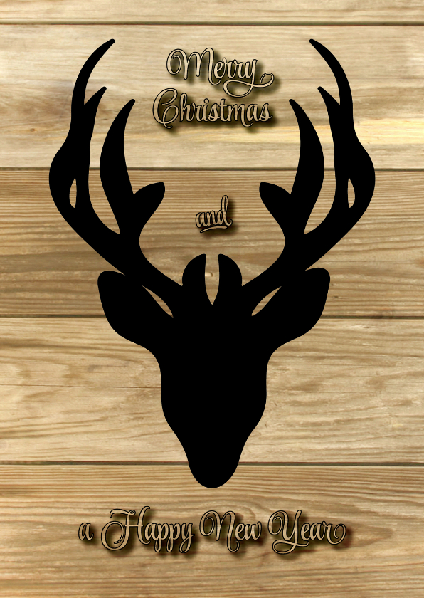 Kerstkaart hert retro hout - Kerstkaarten Kerstkaarten - Kerstkaart hert retro hout