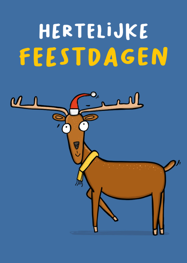 Kerstkaart 'Hertelijke feestdagen' grappig hert - Kerstkaarten Kerstkaarten - Kerstkaart 'Hertelijke feestdagen' grappig hert