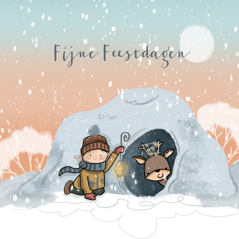 Kerstkaarten - Kerstkaart Hertje in de Sneeuw