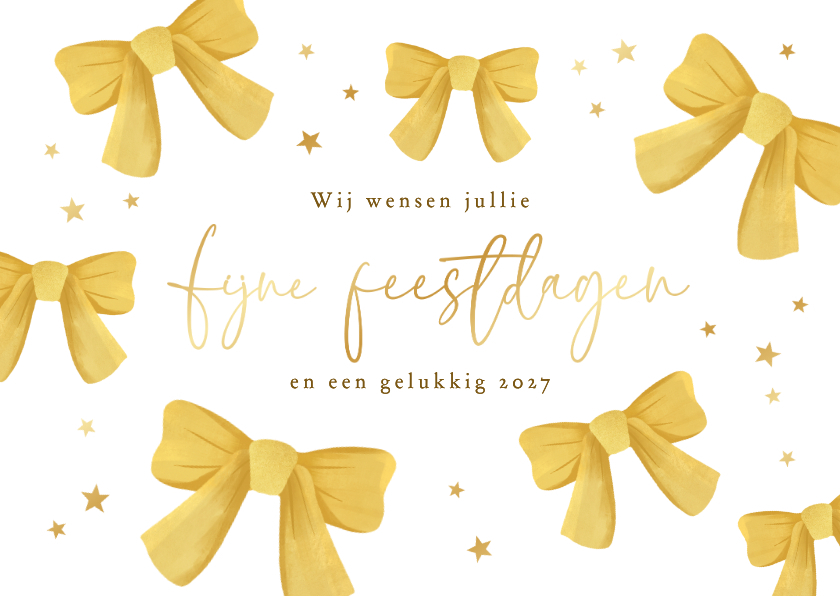 Kerstkaarten - Kerstkaart hip strikjes sterren fijne feestdagen goud