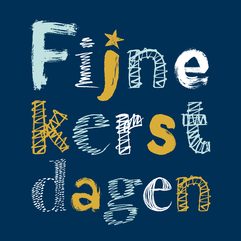 Kerstkaart hippe getekende letters - Kerstkaarten Kerstkaarten - Kerstkaart hippe getekende letters