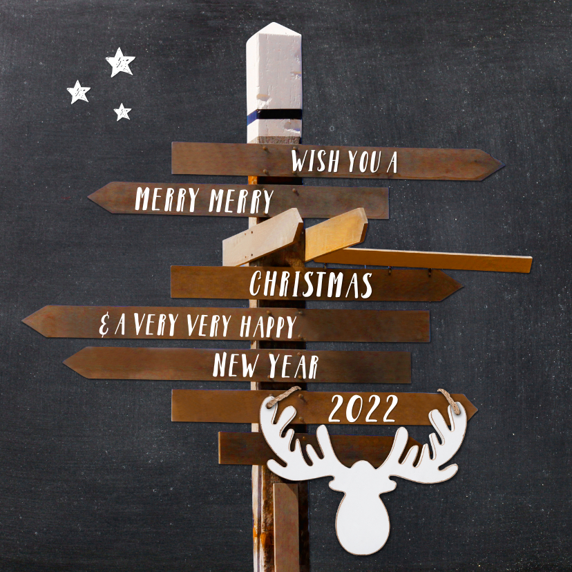 Kerstkaart Hippe wegwijzer krijtbord - Kerstkaarten Kerstkaarten - Kerstkaart Hippe wegwijzer krijtbord