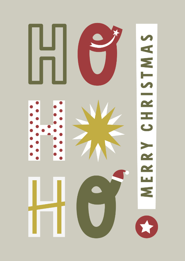 Kerstkaart Ho Ho Ho Merry Christmas opvallende letters - Kerstkaarten Kerstkaarten - Kerstkaart Ho Ho Ho Merry Christmas opvallende letters