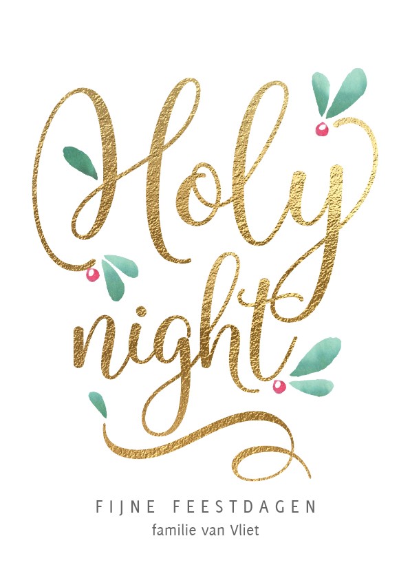 Kerstkaart Holy Night wit goud blaadjes - Kerstkaarten Kerstkaarten - Kerstkaart Holy Night wit goud blaadjes