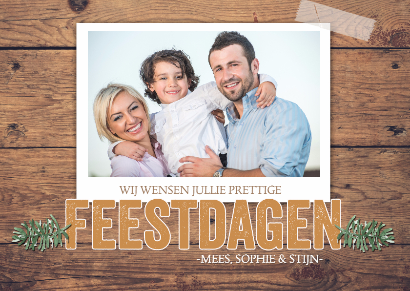 Kerstkaart hout foto prettige feestdagen - Kerstkaarten Kerstkaarten - Kerstkaart hout foto prettige feestdagen