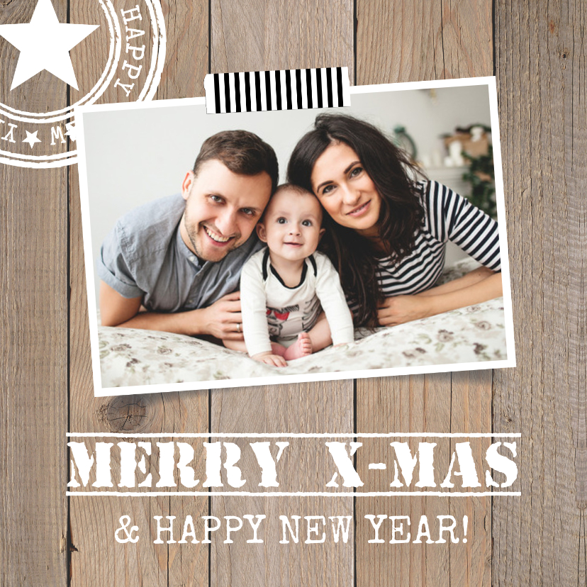 Kerstkaart hout foto stempel - LB - Kerstkaarten Kerstkaarten - Kerstkaart hout foto stempel - LB