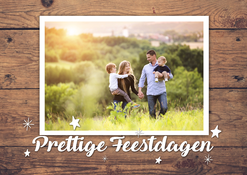Kerstkaart hout foto tekst prettige feestdagen - Kerstkaarten Kerstkaarten - Kerstkaart hout foto tekst prettige feestdagen