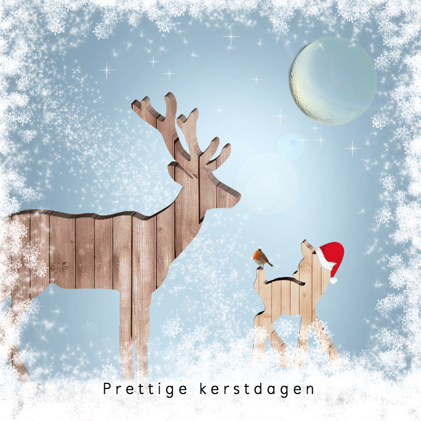 Kerstkaart houten hert - Kerstkaarten Kerstkaarten - Kerstkaart houten hert