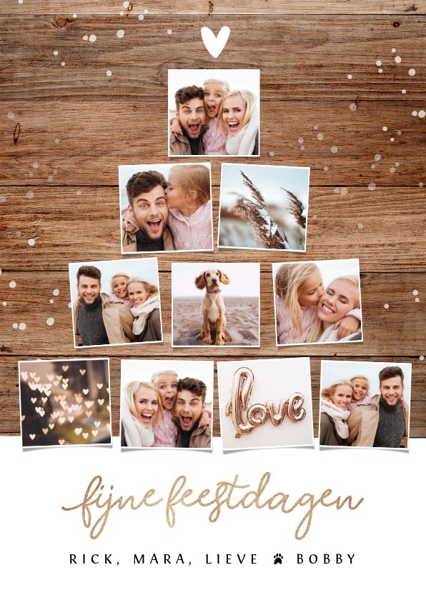 Kerstkaart houtlook fotocollage kerstboom - Kerstkaarten Kerstkaarten - Kerstkaart houtlook fotocollage kerstboom