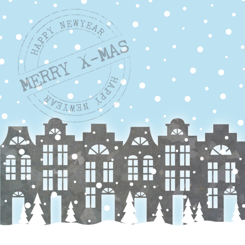 Kerstkaart huisjes sneeuw - Kerstkaarten Kerstkaarten - Kerstkaart huisjes sneeuw