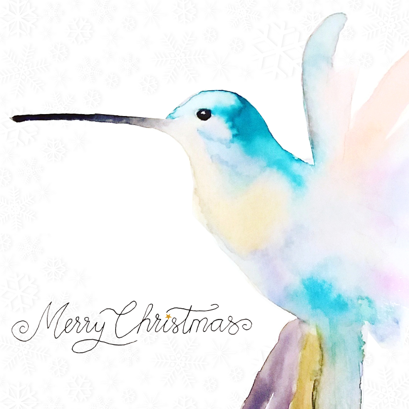 Kerstkaart hummingbird met winterse sneeuw vlokken - Kerstkaarten Kerstkaarten - Kerstkaart hummingbird met winterse sneeuw vlokken