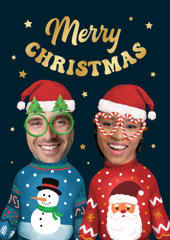 Kerstkaart humor grappig fotos foute kerst sweater - Kerstkaarten Kerstkaarten - Kerstkaart humor grappig fotos foute kerst sweater