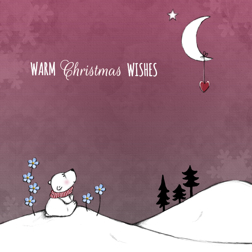 Kerstkaarten - Kerstkaart ijsbeer en maan 