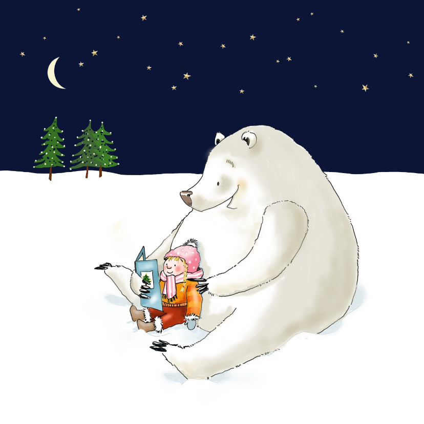 Kerstkaart - IJsbeer en meisje - Kerstkaarten Kerstkaarten - Kerstkaart - IJsbeer en meisje