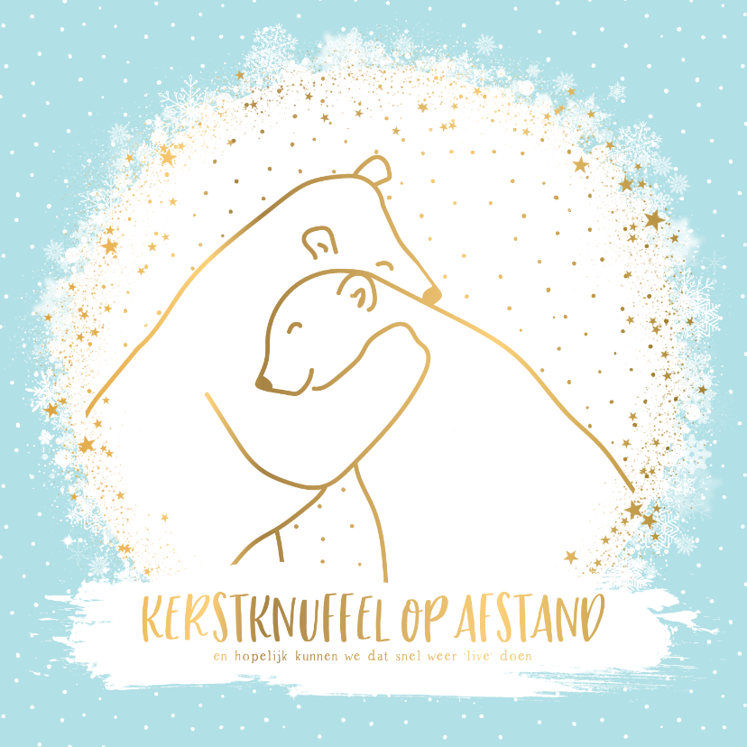 Kerstkaart ijsberen kerstknuffel op afstand goudlook - Kerstkaarten Kerstkaarten - Kerstkaart ijsberen kerstknuffel op afstand goudlook