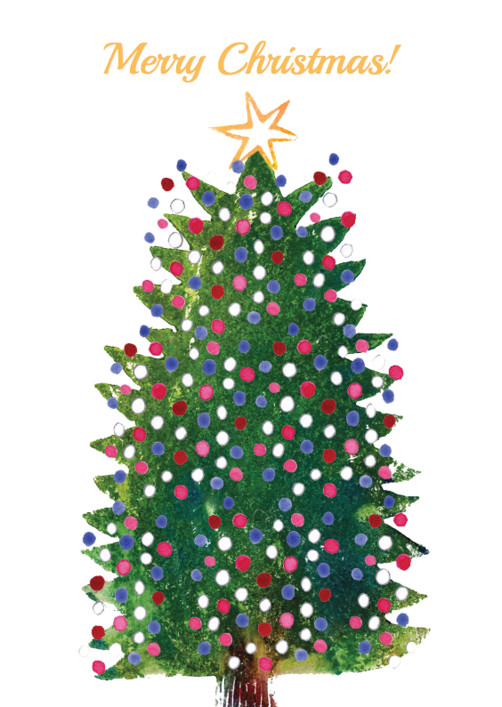 Kerstkaart illustratie boom bal - Kerstkaarten Kerstkaarten - Kerstkaart illustratie boom bal