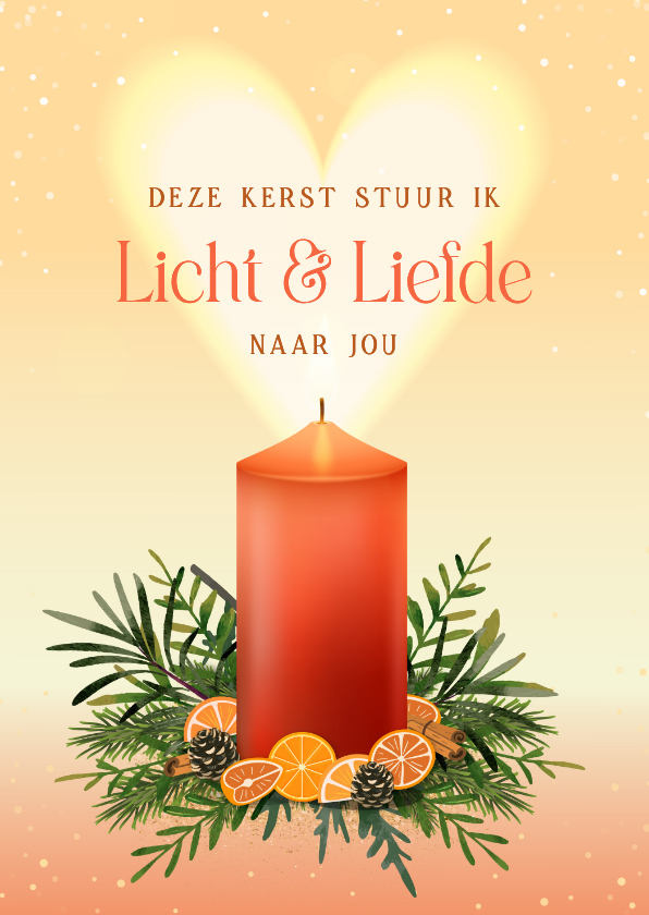 Kerstkaarten - Kerstkaart illustratie brandende kaars met lichtgevend hart