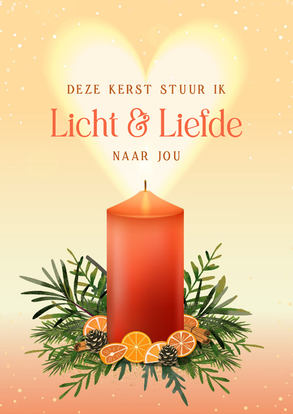 Kerstkaart illustratie brandende kaars met lichtgevend hart - Kerstkaarten Kerstkaarten - Kerstkaart illustratie brandende kaars met lichtgevend hart