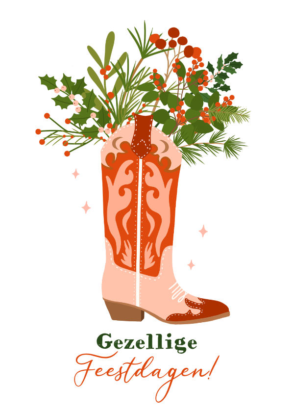 Kerstkaarten - Kerstkaart illustratie cowboylaars gezellige feestdagen