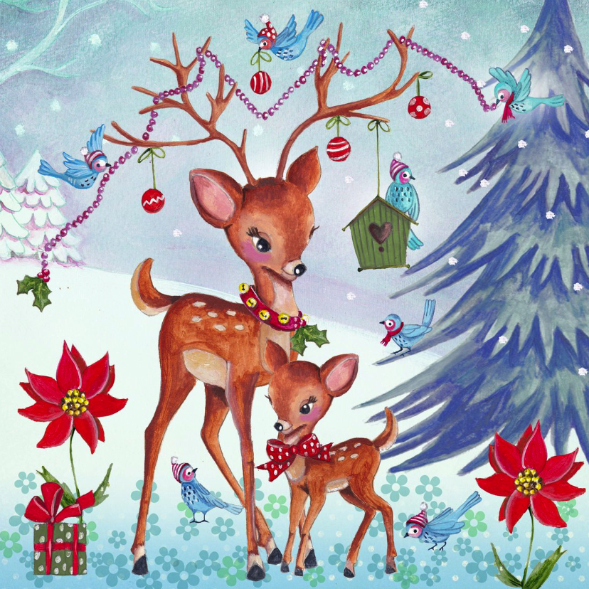 Kerstkaarten - Kerstkaart Illustratie Hertjes