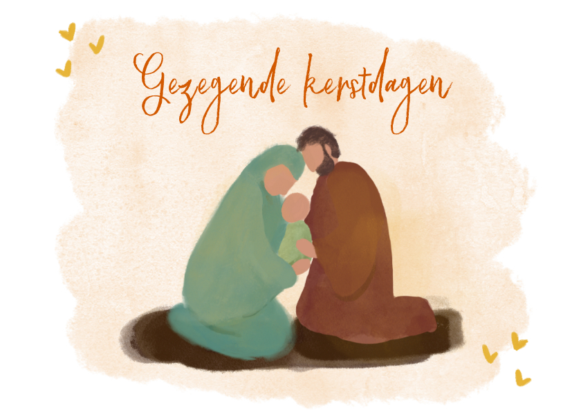 Kerstkaarten - Kerstkaart illustratie Jozef Maria en baby Jezus