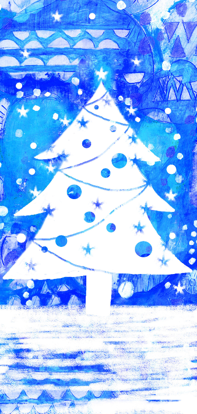 kerstkaart illustratie kerstboom winter wonderland - Kerstkaarten Kerstkaarten - kerstkaart illustratie kerstboom winter wonderland