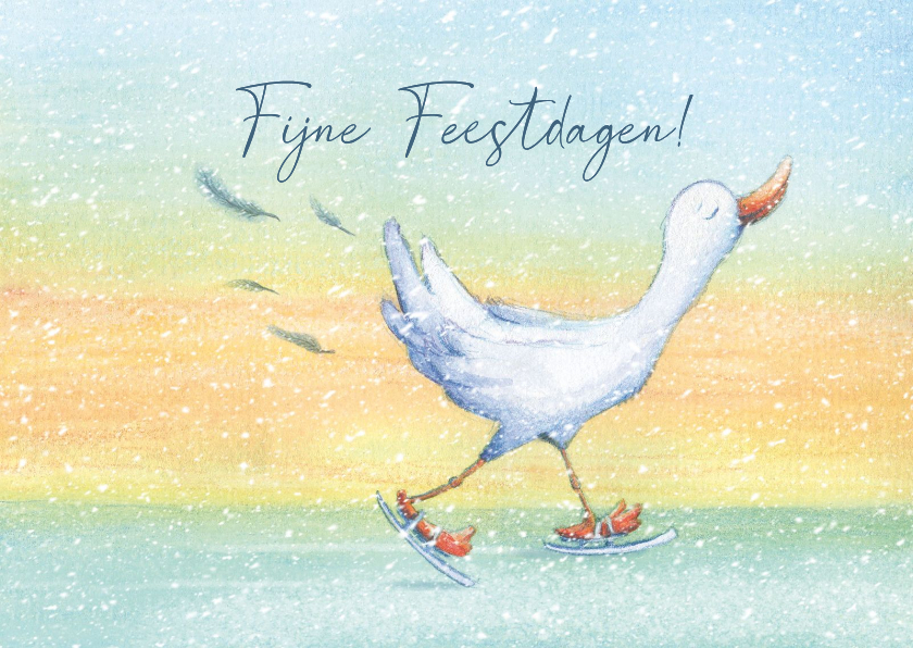 Kerstkaart illustratie van eigenwijze eend op schaatsen - Kerstkaarten Kerstkaarten - Kerstkaart illustratie van eigenwijze eend op schaatsen