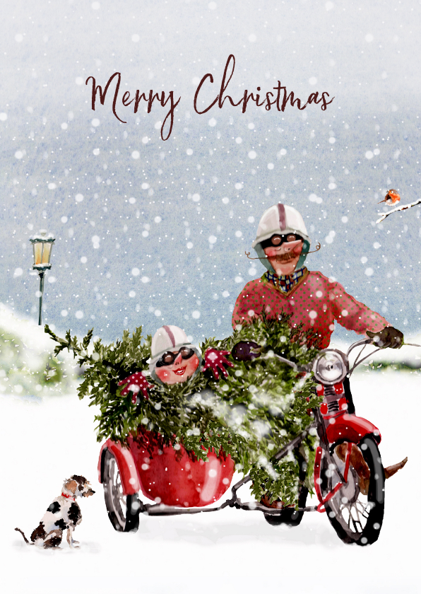 Kerstkaarten - Kerstkaart in het zijspan