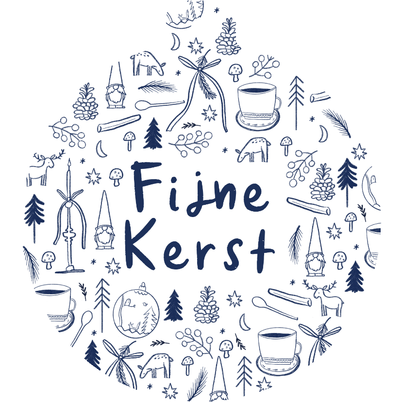 Kerstkaart in kerstbalvorm blauwe tekeningen fijne kerst - Kerstkaarten Kerstkaarten - Kerstkaart in kerstbalvorm blauwe tekeningen fijne kerst