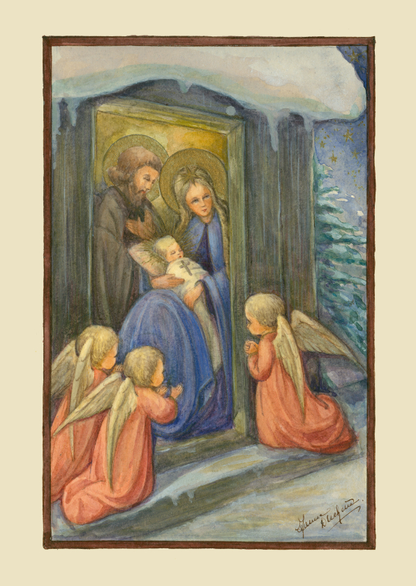 Kerstkaarten - Kerstkaart Jezus Maria Jozef engelen
