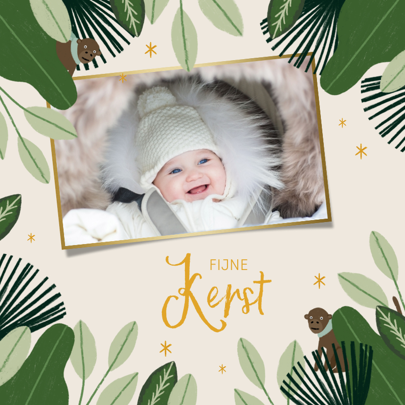 Kerstkaart jungle bells met foto en aapjes - Kerstkaarten Kerstkaarten - Kerstkaart jungle bells met foto en aapjes