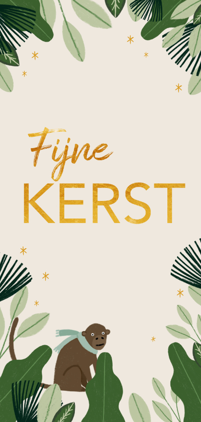 Kerstkaart jungle met aapje - Kerstkaarten Kerstkaarten - Kerstkaart jungle met aapje