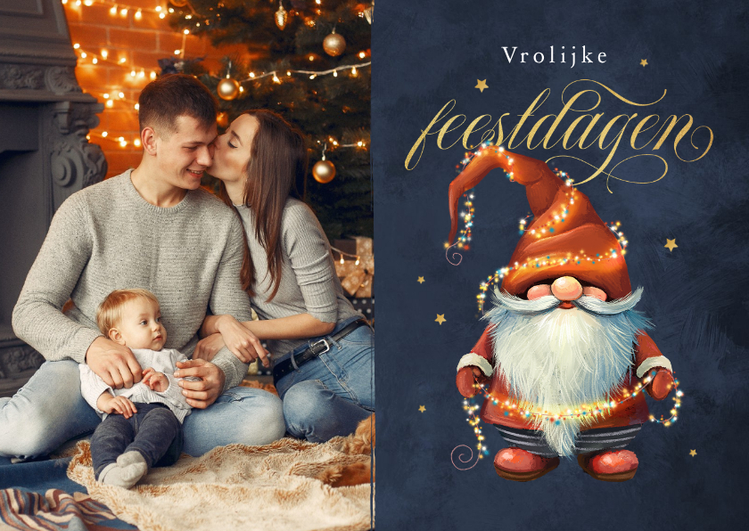 Kerstkaart kabouter foto kerstlampjes sterren - Kerstkaarten Kerstkaarten - Kerstkaart kabouter foto kerstlampjes sterren