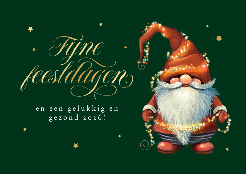 Kerstkaarten - Kerstkaart kabouter lichtjes grappige illustratie