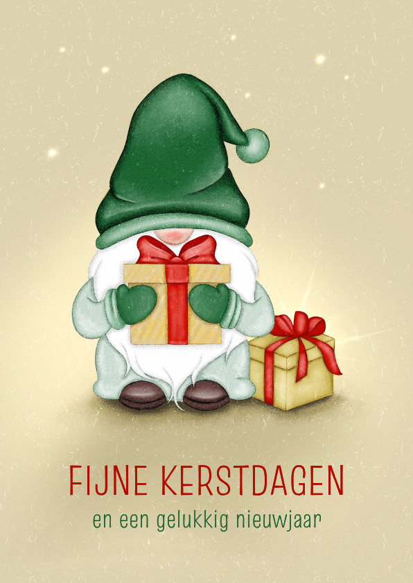 Kerstkaarten - Kerstkaart kabouter met cadeautjes