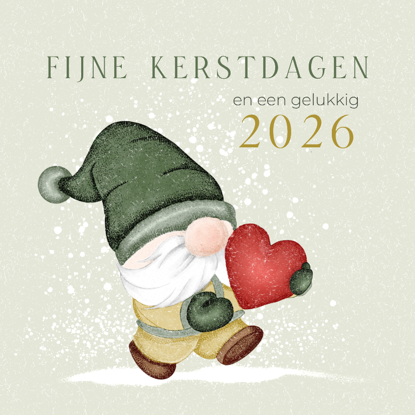 Kerstkaarten - Kerstkaart kabouter met rood hart en foto