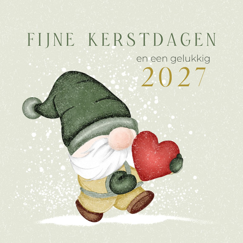 Kerstkaart kabouter met rood hart en foto - Kerstkaarten Kerstkaarten - Kerstkaart kabouter met rood hart en foto