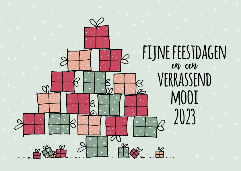 Kerstkaart kadootjesboom illustratie - Kerstkaarten Kerstkaarten - Kerstkaart kadootjesboom illustratie