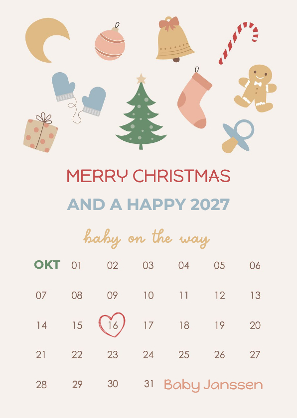 Kerstkaart kalender baby op komst - Kerstkaarten Kerstkaarten - Kerstkaart kalender baby op komst