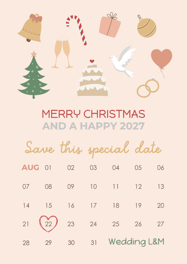 Kerstkaart kalender Save the date - Kerstkaarten Kerstkaarten - Kerstkaart kalender Save the date