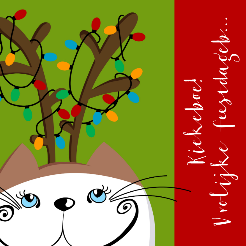 Kerstkaart kat als rendier - Kerstkaarten Kerstkaarten - Kerstkaart kat als rendier