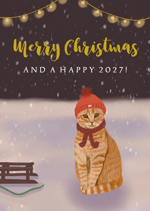 Kerstkaart kat met muts - Kerstkaarten Kerstkaarten - Kerstkaart kat met muts