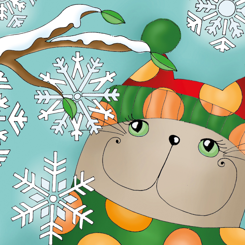 Kerstkaart - Kat sneeuwsterren - Kerstkaarten Kerstkaarten - Kerstkaart - Kat sneeuwsterren