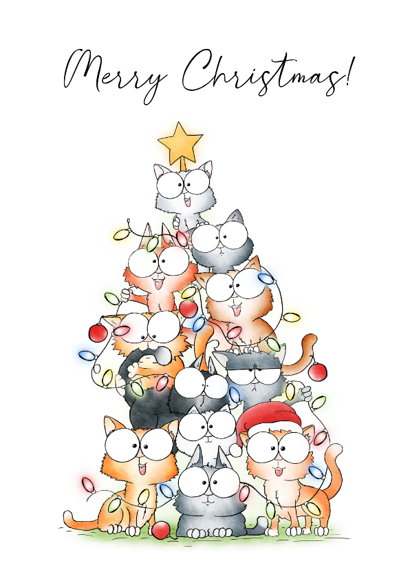 Kerstkaart - Katten gestapeld als kerstboom - Kerstkaarten Kerstkaarten - Kerstkaart - Katten gestapeld als kerstboom