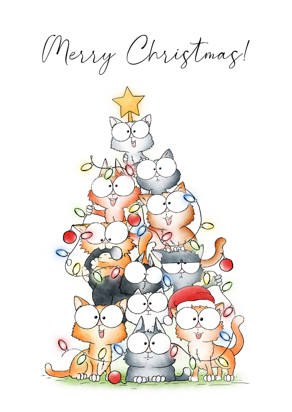 Kerstkaarten - Kerstkaart - Katten gestapeld als kerstboom