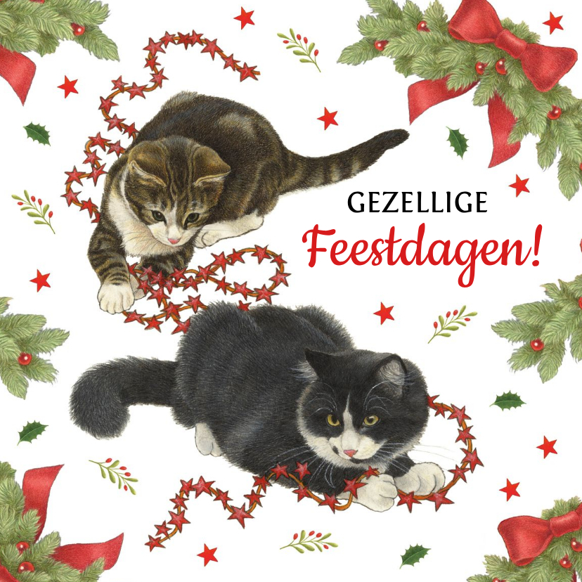 Kerstkaart katten spelen met slinger - Kerstkaarten Kerstkaarten - Kerstkaart katten spelen met slinger
