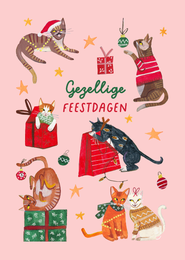 Kerstkaarten - Kerstkaart kattenkwaad