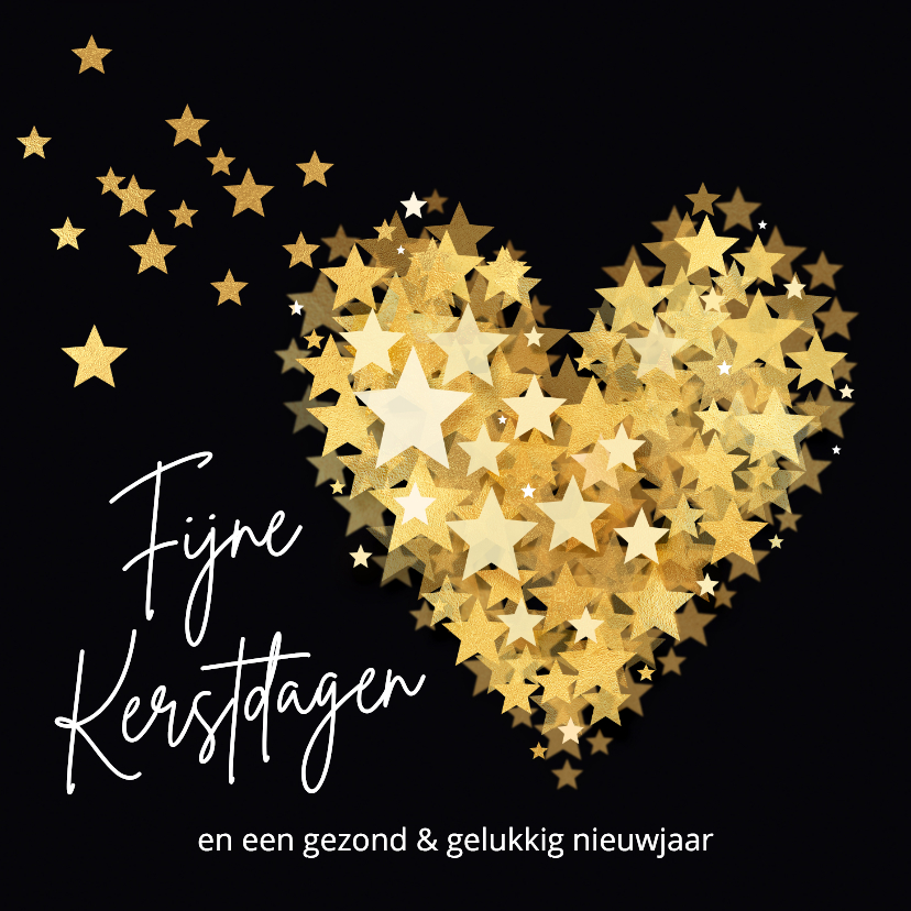 Kerstkaarten - Kerstkaart kerst hart sterren sprankelend goud