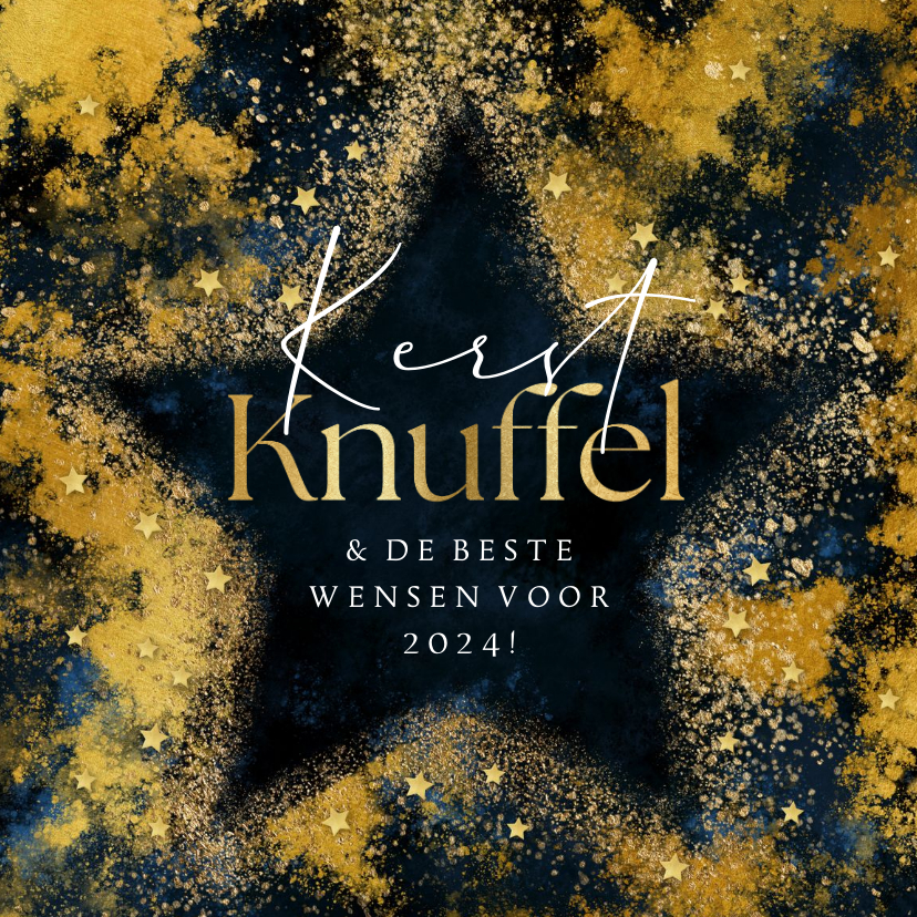 Kerstkaart 'Kerst knuffel' silhouet ster goudlook spetters - Kerstkaarten Kerstkaarten - Kerstkaart 'Kerst knuffel' silhouet ster goudlook spetters